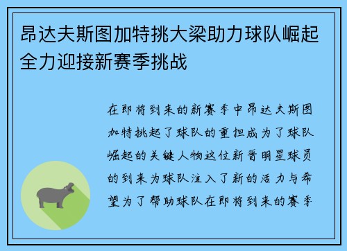昂达夫斯图加特挑大梁助力球队崛起全力迎接新赛季挑战